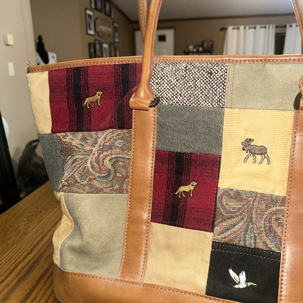 Vintage 90s LL Bean Boat & Tote Bag - Rare HTF Patchwork, Embroidered, Leather - Picture 6 of 15